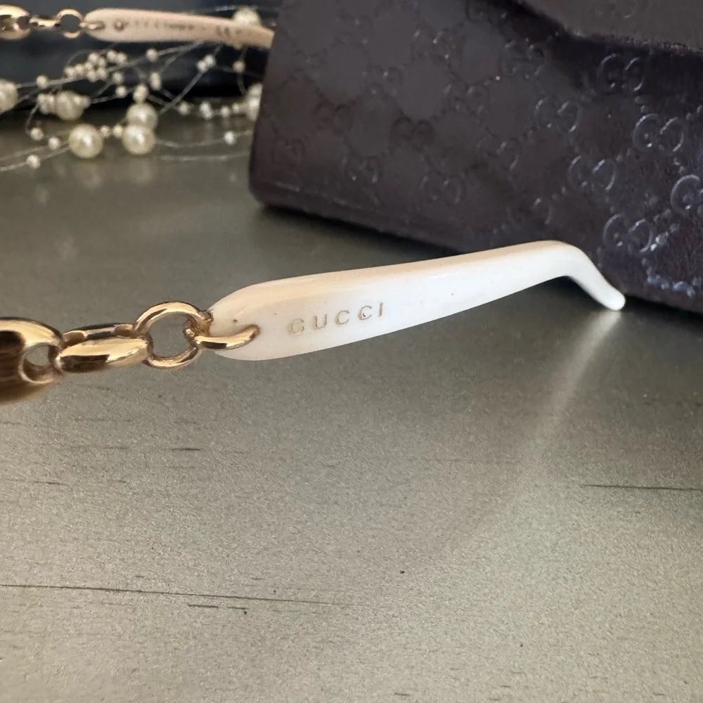 Gucci Gold and White Aviator Sunglasses